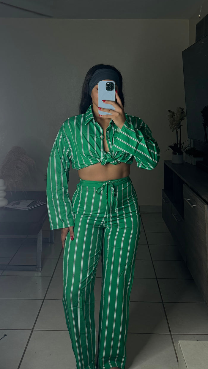 Green Stripe Pant Set