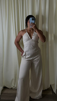 CREAM DENIM JUMPSUIT