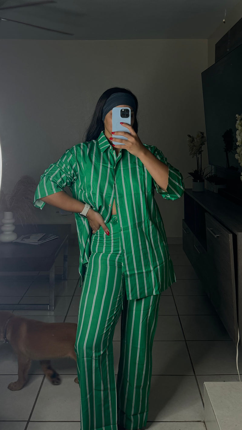 Green Stripe Pant Set