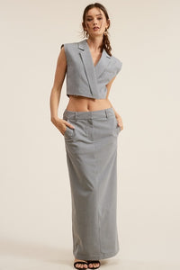 GREY PINSTRIPE MAXI SKIRT