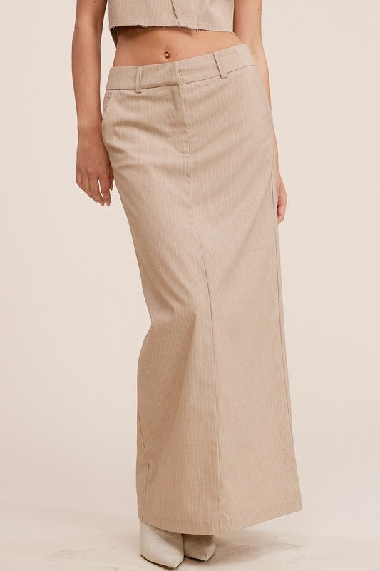 BEIGE PINSTRIPE MAXI SKIRT