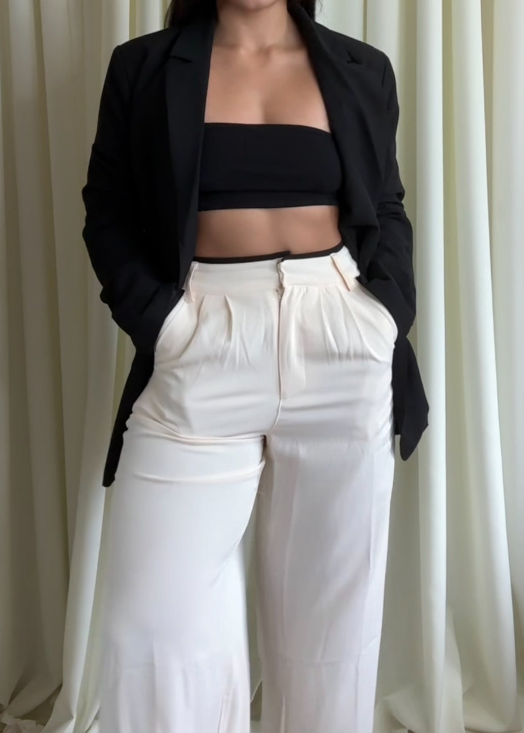 CREAM BLACK VEST AND PANT SET